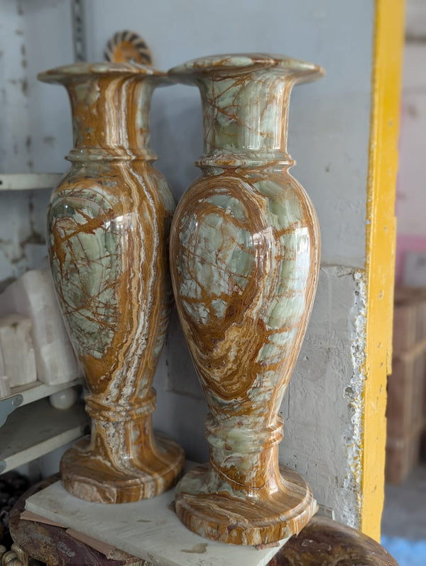 Elegant Handcrafted Marble Vases – A Timeless Decorative Pair