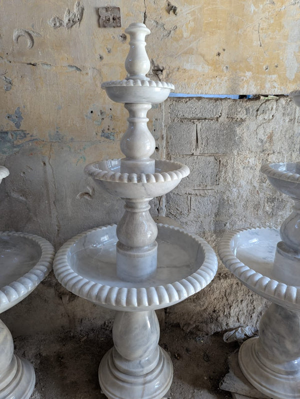 Tier White Marble Garden Fountain – Polished Finish