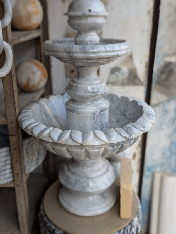 Tier Grey & White Marble Garden Fountain