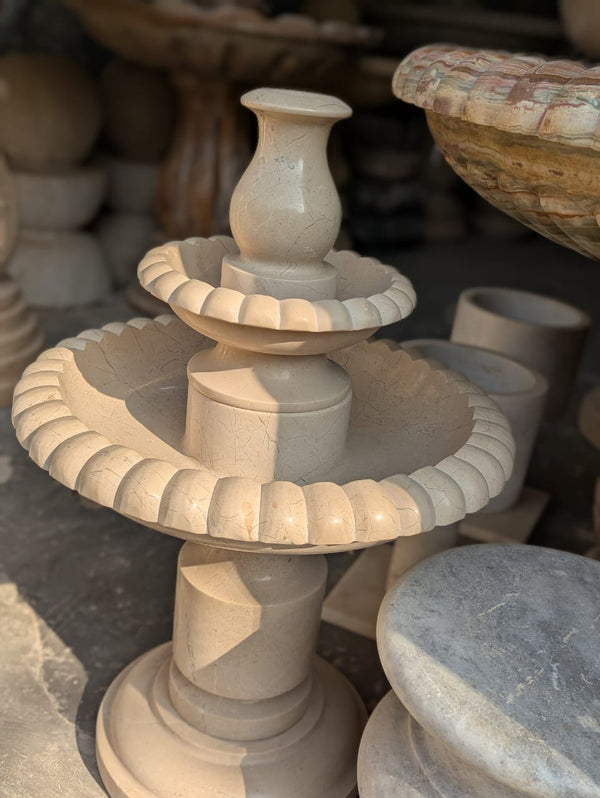Tier Cream Marble Garden Fountain – Compact Size